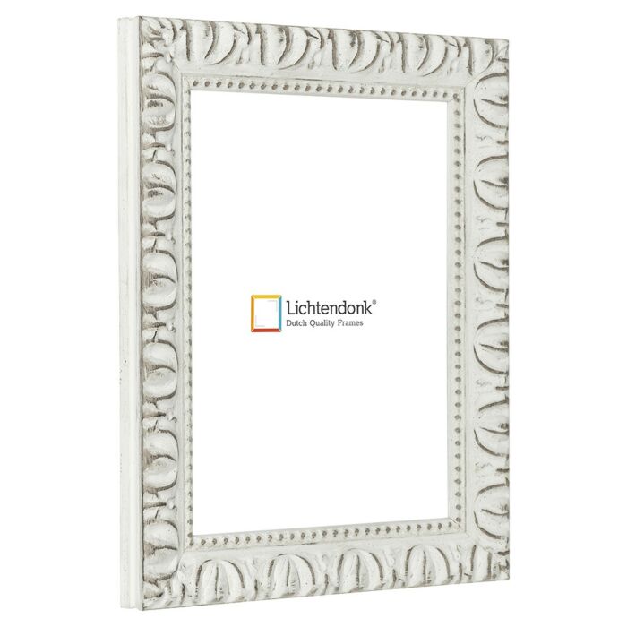 Fotolijst - Wit - Klassiek Barok - Fotomaat 20x30 - Ontspiegeld glas - Art.nr. 1075000620301