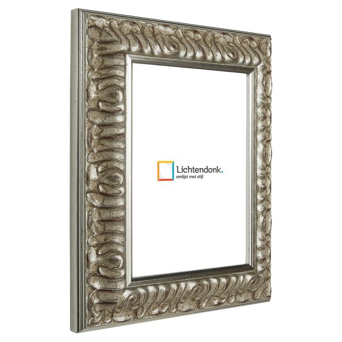 Fotolijst - Fotokader - Barok Zilver  - 4,6 cm breed profiel - Fotomaat 20x20 - Ontspiegeld glas - Art.nr. 10691620201